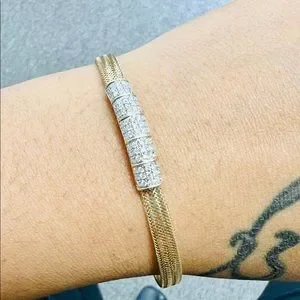 Accessories | 1k Solid Gold Real Diamond Flexible Bangle Free Appraisal ...